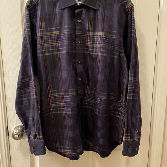 Robert Graham Rainbow Plaid Classic Fit Button Up Shirt Floral Contrast Cuffs XL - Picture 3 of 14